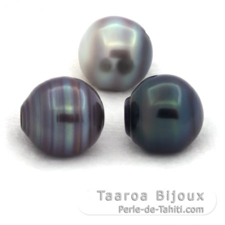 Lotto di 3 Perle di Tahiti Cerchiate C 13 mm
