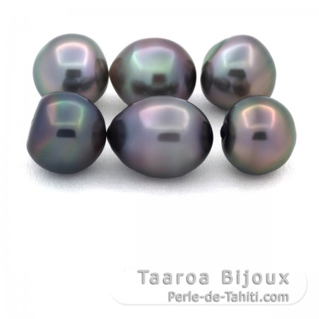 Lotto di 6 Perle di Tahiti Semi-Barocche B di 10 a 10.3 mm