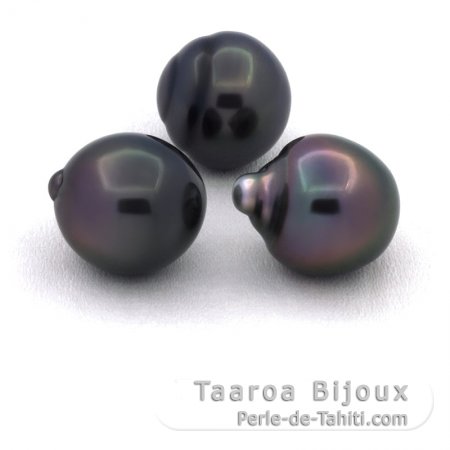 Lotto di 3 Perle di Tahiti Semi-Barroca B di 10.7 a 10.8 mm