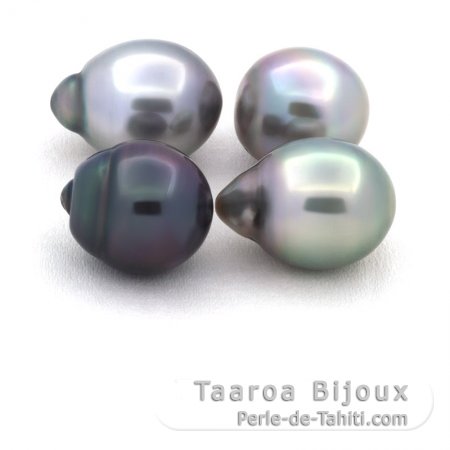 Lotto di 4 Perle di Tahiti Semi-Barroca B/C di 10.5 a 10.7 mm