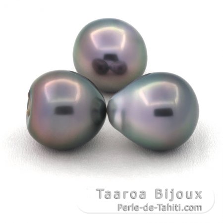Lotto di 3 Perle di Tahiti Semi-Barroca B di 11 a 11.1 mm