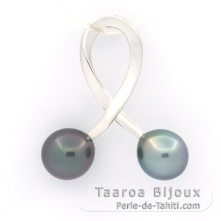 Ciondolo in Argento e 2 Perle di Tahiti Semi-Barroca C 8 e 8.3 mm