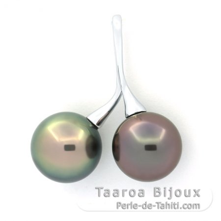 Ciondolo in Argento e 2 Perle di Tahiti Rotonda C 11.4 e 11.8 mm