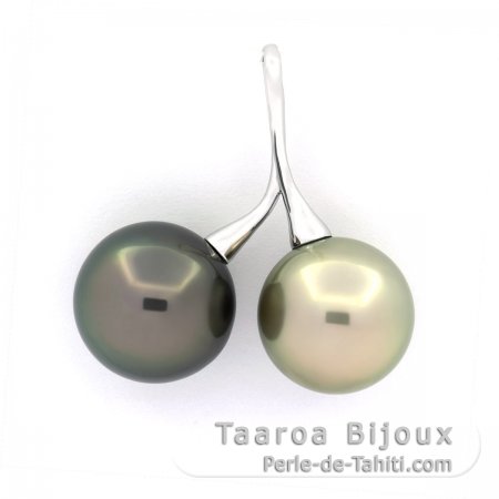 Ciondolo in Argento e 2 Perle di Tahiti Rotonde C 13.1 e 13.5 mm