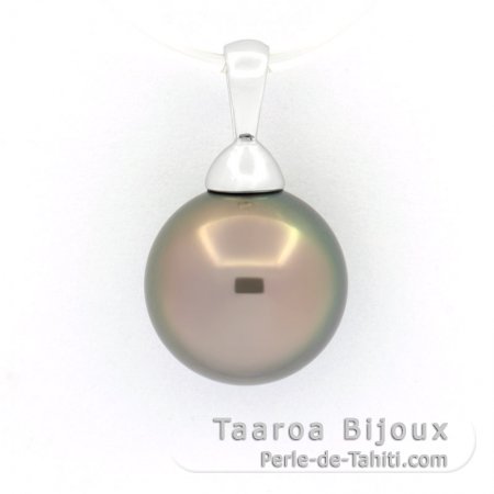 Ciondolo in Argento e 1 Perla di Tahiti Rotonda C 11.1 mm