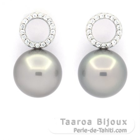 Orecchini in Argento e 2 Perle di Tahiti Rotonde C 12.7 mm