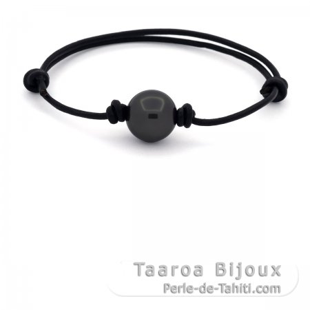 Pulseira em Couro e 1 Prola do Tahiti Redonda C 12.5 mm