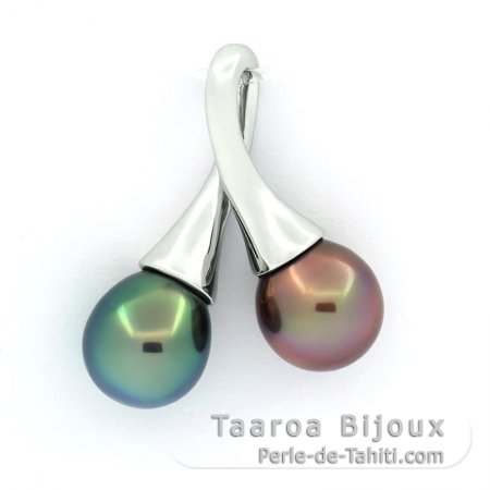 Ciondolo in Argento e 2 Perle di Tahiti Semi-Barroca 1 A+ e 1 B+ 9 mm