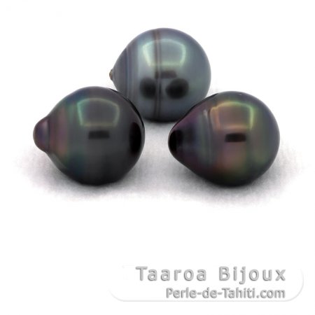 Lotto di 3 Perle di Tahiti Cerchiate C di 12 a 12.4 mm