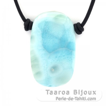 Collana in Cuoio e 1 Larimar - 36 x 22 x 7 mm - 12.8 gr