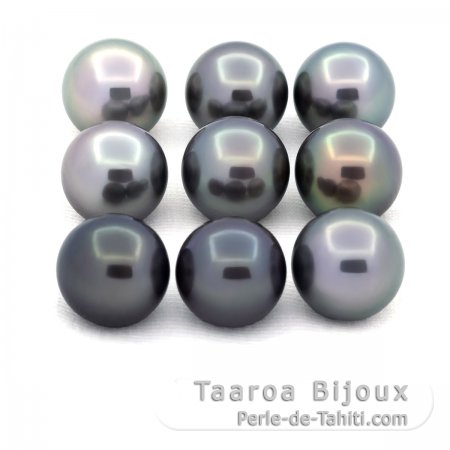 Lotto di 9 Perle di Tahiti Rotonde C di 10.6 a 10.9 mm