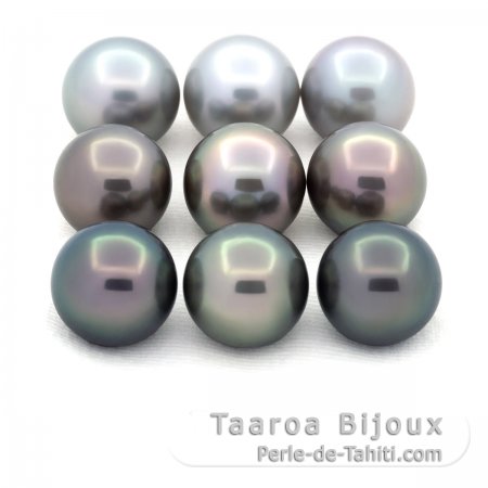 Lotto di 9 Perle di Tahiti Rotonde C di 11.5 a 11.9 mm