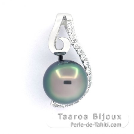 Ciondolo in Argento e 1 Perla di Tahiti Rotonda C 8.8 mm