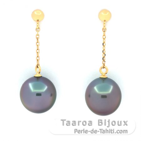 Orecchini in Oro 18k e 2 Perle di Tahiti Semi-Rotonda A 9 mm