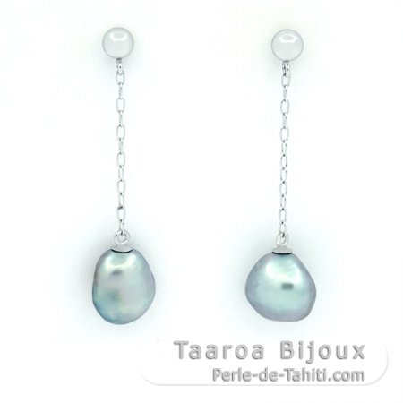Orecchini in Oro bianco 14K e 2 Keishi di Tahiti