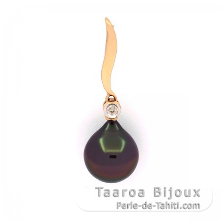 Ciondolo in Oro 14K + 1 Diamante e 1 Perla de Tahiti Semi-Barocca A 9.1 mm