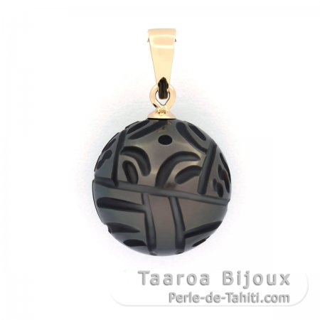 Pingente em Ouro 9K e 1 Prola do Tahiti Gravada 12.4 mm