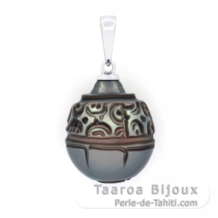 Pingente em Prata e 1 Prola do Tahiti Gravada 13.2 mm