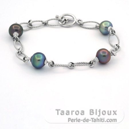 Braccialetto in Argento e 4 Perle di Tahiti Semi-Barocche B da 8.6 a 8.8 mm