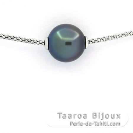 Collana in Argento e 1 Perla di Tahiti Semi-Baroccha B 12.7 mm