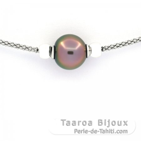 Braccialetto in Argento e 1 Perla di Tahiti Semi-Baroccha A 11 mm