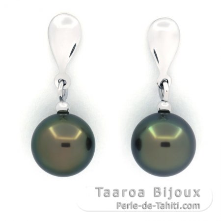 Orecchini in Argento e 2 Perle di Tahiti Rotonde C 8.6 mm