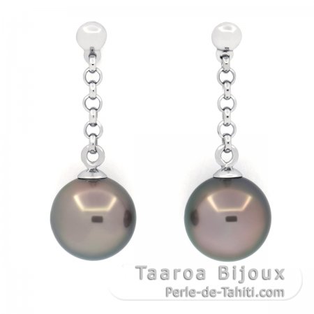Orecchini in Argento e 2 Perle di Tahiti Rotonde C 8.6 mm
