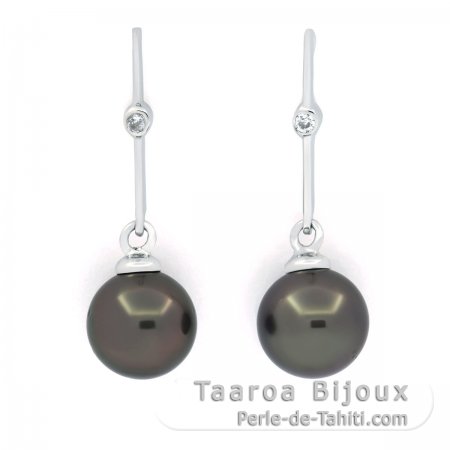 Orecchini in Argento e 2 Perle di Tahiti Rotonde C 8.1 mm