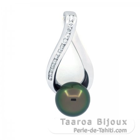 Ciondolo in Argento e 1 Perla di Tahiti Rotonda C 8 mm