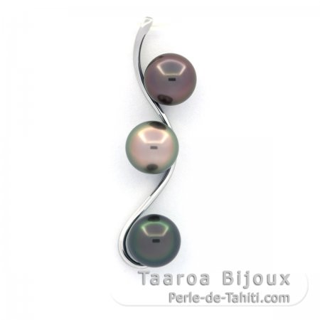 Ciondolo in Argento e 3 Perle di Tahiti Rotonde B/C 8.2 mm