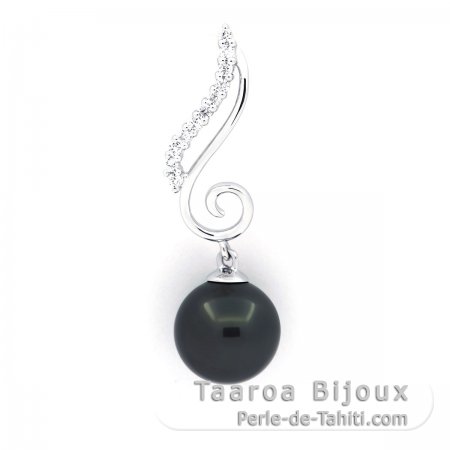 Ciondolo in Argento e 1 Perla di Tahiti Rotonda C 9.5 mm