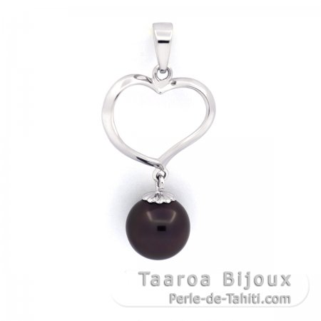 Ciondolo in Argento e 1 Perla di Tahiti Rotonda C 8.5 mm