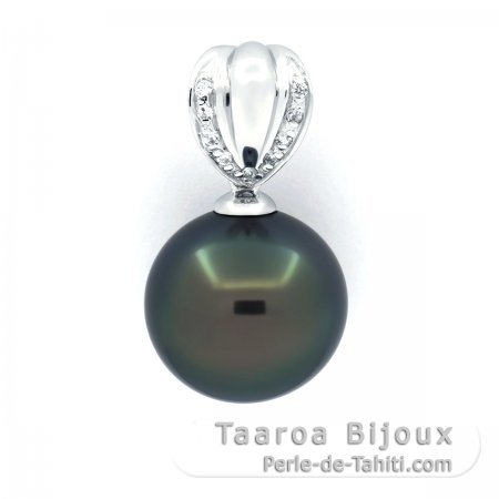 Ciondolo in Argento e 1 Perla di Tahiti Semi-Rotonda C 12.5 mm