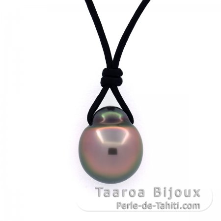 Collana in Cuoio e 1 Perla di Tahiti Semi-Baroccha B 11.6 mm
