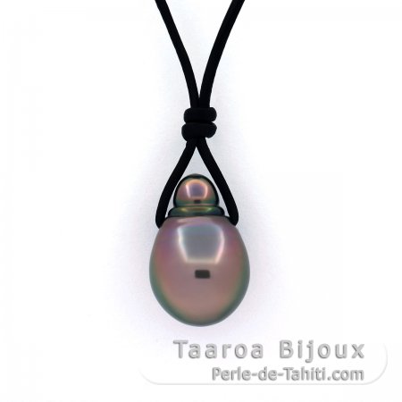 Leder Halsband und 1 Semi Barock TahitiPerle B 11.1 mm