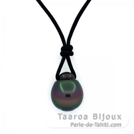 Collier en Cuir et 1 Perle de Tahiti Semi-Baroque B 10.4 mm