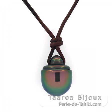 Collana in Cuoio di Canguro e 1 Perla di Tahiti Semi-Baroccha B 12.5 mm