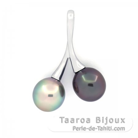 Ciondolo in Argento e 2 Perle di Tahiti Semi-Barocche B 9.2 mm