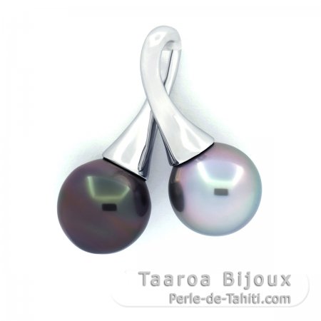 Ciondolo in Argento e 2 Perle di Tahiti Semi-Barocche B 10.9 mm