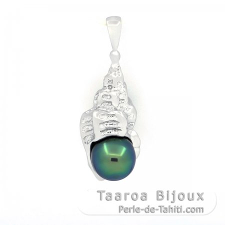 Ciondolo in Argento e 1 Perla di Tahiti Semi-Baroccha B+ 8.3 mm