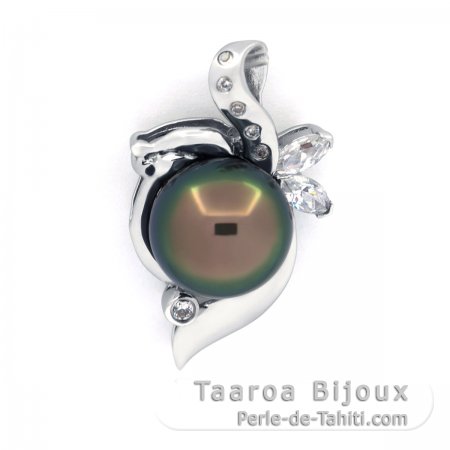 Ciondolo in Argento e 1 Perla di Tahiti Semi-Baroccha C 10.4 mm