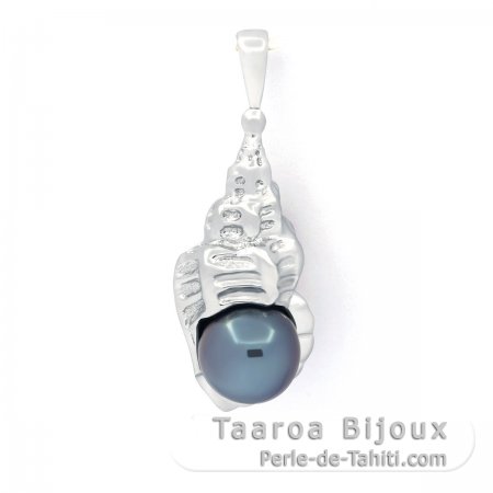 Ciondolo in Argento e 1 Perla di Tahiti Rotonda C 8.2 mm