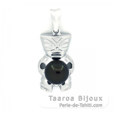 Ciondolo in Argento e 1 Perla di Tahiti Semi-Rotonda C 8.7 mm