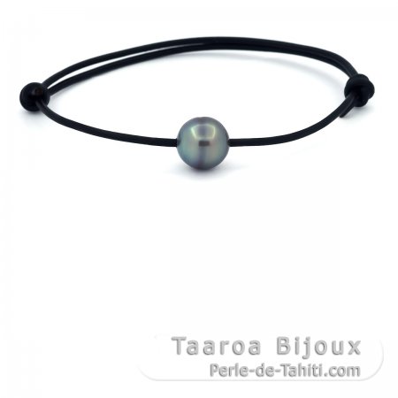 Leder Armband und 1 Circles TahitiPerle C 10.8 mm