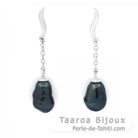 Rhodiated Sterling Silver Earrings and 2 Tahitian Keishis