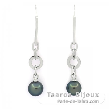 Orecchini in Argento e 2 Perle di Tahiti Rotonde C 11.7 mm