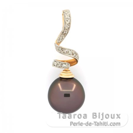 Ciondolo in Oro 14K + 15 Diamanti e 1 Perla de Tahiti Semi-Barocca B 11.9 mm