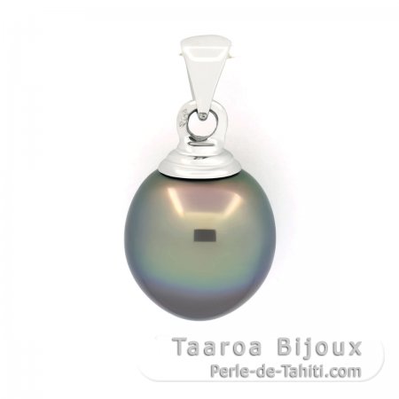 Ciondolo in Oro bianco 18K e 1 Perla di Tahiti Semi-Baroccha A 12.2 mm