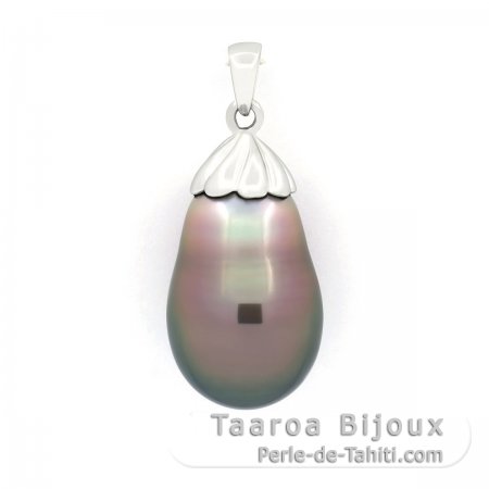 Ciondolo in Oro bianco 18K e 1 Perla di Tahiti Semi-Baroccha A 11 mm