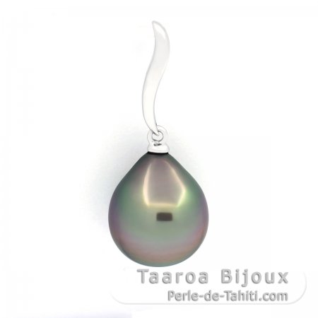 Ciondolo in Oro bianco 18K e 1 Perla di Tahiti Semi-Baroccha A 10.9 mm